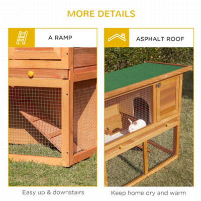 PawHut 2-Tier Rabbit Hutch Wooden Guinea Pig Hutch Double Decker Pet Cage Run with Sliding Tray Opening Top - 5