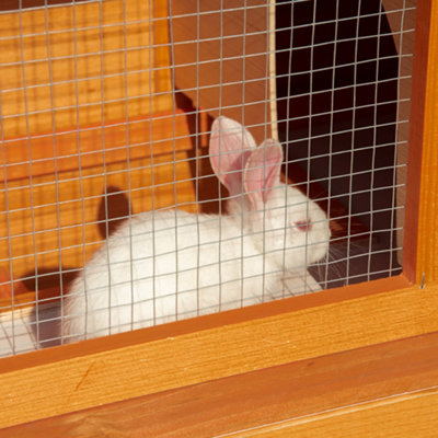 PawHut 2-Tier Rabbit Hutch Wooden Guinea Pig Hutch Double Decker Pet Cage Run with Sliding Tray Opening Top - 8