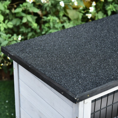 PawHut 2-Tier Wooden Rabbit Hutch Guinea Pig House Bunny Cage Backyard w/ Ramp Outdoor Run Built-in Tray Openable Roof - 9
