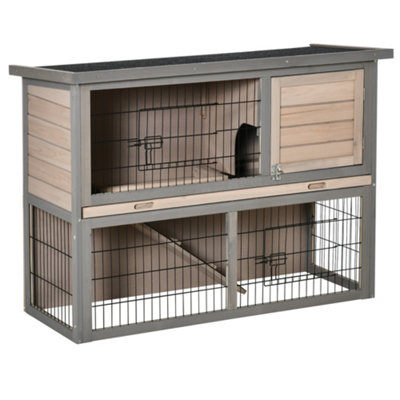 PawHut 2 Tier Wooden Rabbit Hutch Guinea Pig House Bunny Cage