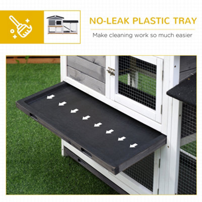 PawHut 2-Tier Wooden Rabbit Hutch Guinea Pig House Pet Cage Outdoor w/ Tray Ramp - 6