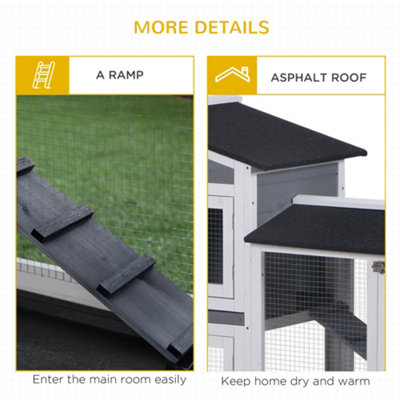 PawHut 2-Tier Wooden Rabbit Hutch Guinea Pig House Pet Cage Outdoor w/ Tray Ramp - 7