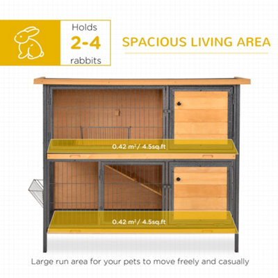 PawHut 2 Tier Wooden Rabbit Hutch Guinea Pig Hutch Bunny Cage Metal Frame Elevated Pet House with Slide-Out Tray Feeding - 6
