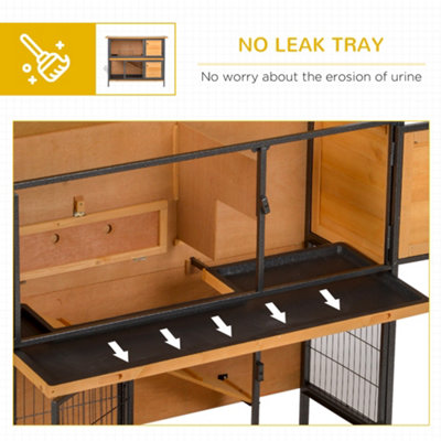 PawHut 2 Tier Wooden Rabbit Hutch Guinea Pig Hutch Bunny Cage Metal Frame Elevated Pet House with Slide-Out Tray Feeding - 4