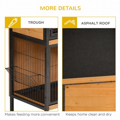 PawHut 2 Tier Wooden Rabbit Hutch Guinea Pig Hutch Bunny Cage Metal Frame Elevated Pet House with Slide-Out Tray Feeding - 8
