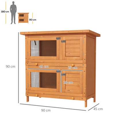 PawHut 2-Tier Wooden Rabbit Hutch Guinea Pig Hutch Duck House Double Decker Pet Cage with Sliding Tray Opening Top - 3