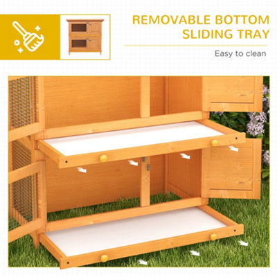PawHut 2-Tier Wooden Rabbit Hutch Guinea Pig Hutch Duck House Double Decker Pet Cage with Sliding Tray Opening Top - 4