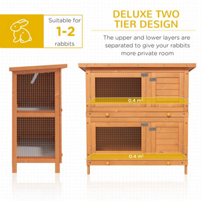 PawHut 2-Tier Wooden Rabbit Hutch Guinea Pig Hutch Duck House Double Decker Pet Cage with Sliding Tray Opening Top - 6