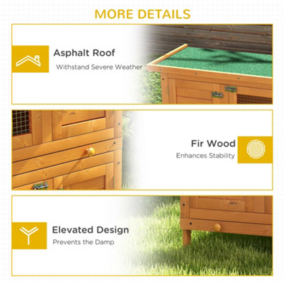 PawHut 2-Tier Wooden Rabbit Hutch Guinea Pig Hutch Duck House Double Decker Pet Cage with Sliding Tray Opening Top - 7