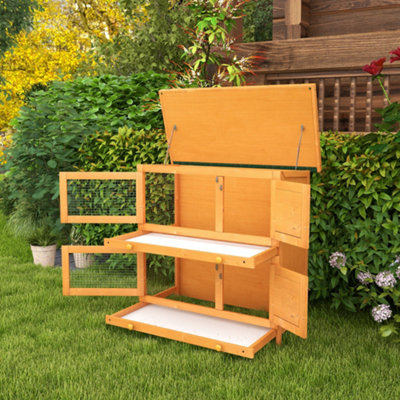 PawHut 2-Tier Wooden Rabbit Hutch Guinea Pig Hutch Duck House Double Decker Pet Cage with Sliding Tray Opening Top - 8