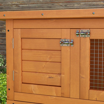 PawHut 2-Tier Wooden Rabbit Hutch Guinea Pig Hutch Duck House Double Decker Pet Cage with Sliding Tray Opening Top - 9