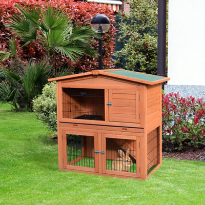 Pawhut 2 Tier Wooden Rabbit Hutch Guinea Pig Small Animal Cage 100.5x55x101 cm