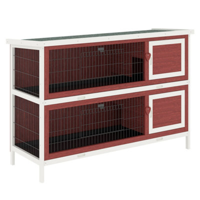 Pawhut 2 Tier Wooden Rabbit Hutch Guinea Pigs Hutch Small Pet Animal Ferret Bunny House Cage for Indoor and Outdoor 136.4x50x93cm
