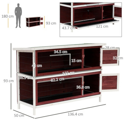 Pawhut 2 Tier Wooden Rabbit Hutch Guinea Pigs Hutch Small Pet Animal Ferret Bunny House Cage for Indoor and Outdoor 136.4x50x93cm - 3