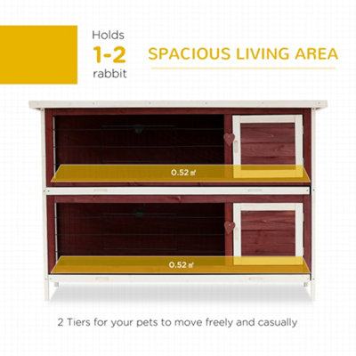 Pawhut 2 Tier Wooden Rabbit Hutch Guinea Pigs Hutch Small Pet Animal Ferret Bunny House Cage for Indoor and Outdoor 136.4x50x93cm - 6