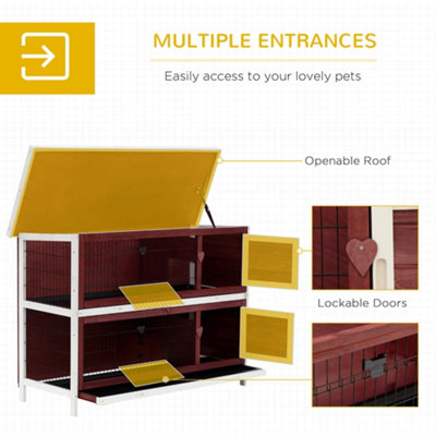 Pawhut 2 Tier Wooden Rabbit Hutch Guinea Pigs Hutch Small Pet Animal Ferret Bunny House Cage for Indoor and Outdoor 136.4x50x93cm - 7