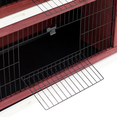 Pawhut 2 Tier Wooden Rabbit Hutch Guinea Pigs Hutch Small Pet Animal Ferret Bunny House Cage for Indoor and Outdoor 136.4x50x93cm - 9