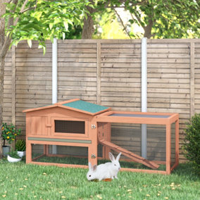 Pawhut 2 Tier Wooden Rabbit Hutch with Run Guinea Pig hutch House for Outdoor Garden Backyard