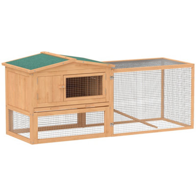 Pawhut 2 Tier Wooden Rabbit Hutch with Run Guinea Pig hutch House for Outdoor Garden Backyard