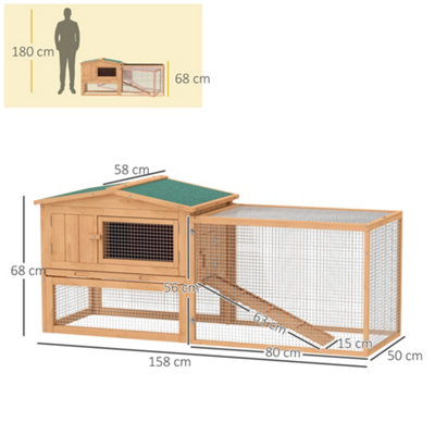 Pawhut 2 Tier Wooden Rabbit Hutch with Run Guinea Pig hutch House for Outdoor Garden Backyard - 3