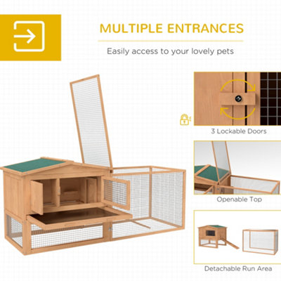 Pawhut 2 Tier Wooden Rabbit Hutch with Run Guinea Pig hutch House for Outdoor Garden Backyard - 6