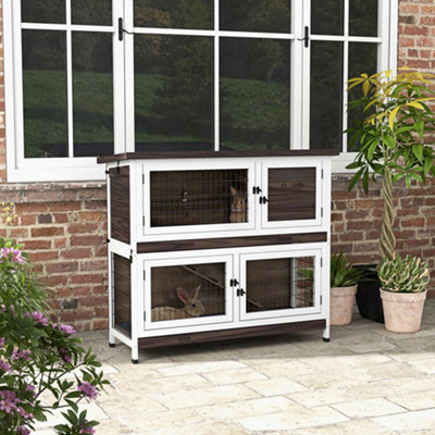 PawHut 2 Tiers Rabbit Hutch w/ Sliding Trays, Ramp, Openable Asphalt Roof Price Comparisons | Compare The Build
