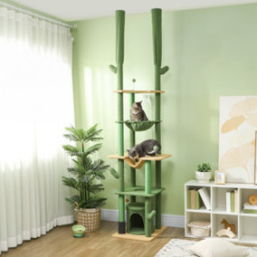 PawHut 225-255cm Floor to Ceiling Cat Tree w/ Hammocks, Cat House, Green