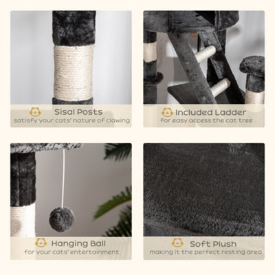 PawHut 240-260cm Floor to Ceiling Cat Tree with Scratching Posts - Dark Grey