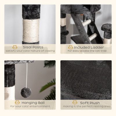PawHut 240-260cm Floor to Ceiling Cat Tree with Scratching Posts - Dark Grey - 4