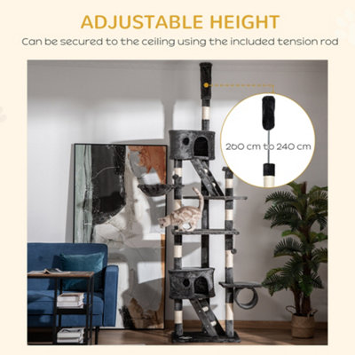 PawHut 240-260cm Floor to Ceiling Cat Tree with Scratching Posts - Dark Grey - 5