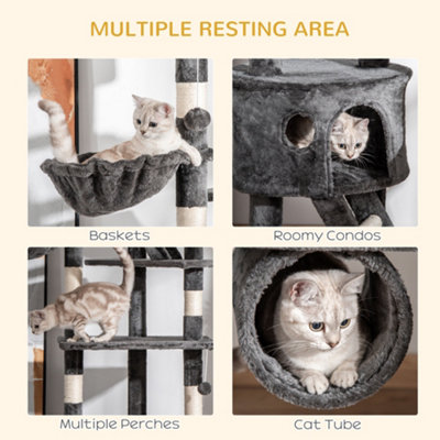 PawHut 240-260cm Floor to Ceiling Cat Tree with Scratching Posts - Dark Grey - 7