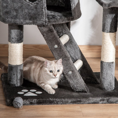 PawHut 240-260cm Floor to Ceiling Cat Tree with Scratching Posts - Dark Grey - 8