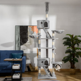 PawHut 240-260cm Floor to Ceiling Cat Tree with Scratching Posts - Light Grey