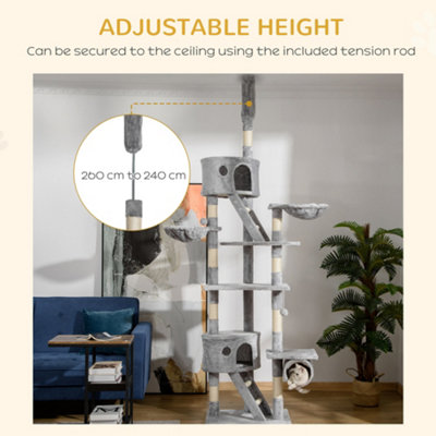 PawHut 240-260cm Floor to Ceiling Cat Tree with Scratching Posts - Light Grey - 5