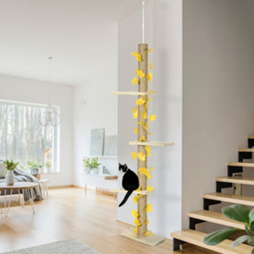 PawHut 242cm Adjustable Floor-To-Ceiling Cat Tower w/ Anti-Slip Kit - Yellow