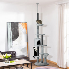 PawHut 255cm Floor to Ceiling Cat Tree with Scratching Posts, Hammock, House