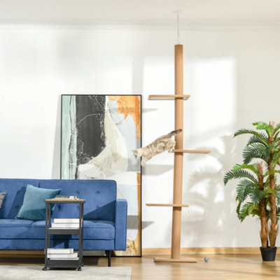 PawHut 260cm Floor To Ceiling Cat Tree for Indoor Cats w/ Three