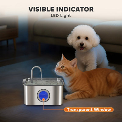 PawHut Cat Water Fountain for Drinking Stainless Steel Ultra