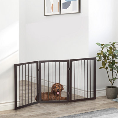 PawHut 3 Panel Pet Gate Wooden Foldable Dog Fence Indoor Free