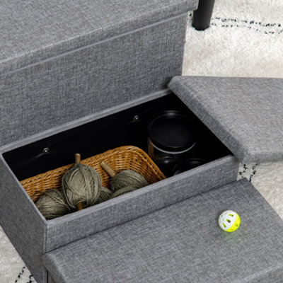 PawHut 3 Step Dog Steps with Storage Boxes, Cat Stairs for Bed Sofa ...