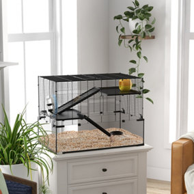PawHut 3 Tiers Hamster Cage w/ Deep Glass Bottom, Dish, Hut, 78.5 x 48.5 x 57cm