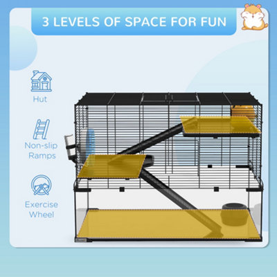PawHut 3 Tiers Hamster Cage w Deep Glass Bottom Dish Hut 78.5