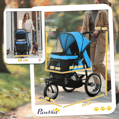 PawHut 3 Wheel Pet Stroller for Medium Small Dogs Foldable Cat Pram Blue