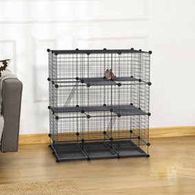 PawHut 30 Pcs DIY Expandable Pet Cage Steel Bars w/ Doors Trays Plastic Corners