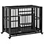 PawHut 37" Foldable Heavy Duty Dog Crate with Locks, Removable Tray, Wheels