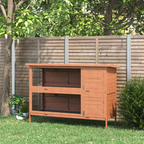 PawHut 4.5FT Rabbit Hutch Outdoor Guinea Pig Hutches Bunny Cage with Sliding Trays, Orange