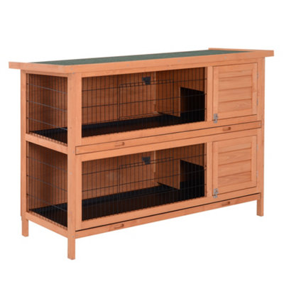 PawHut 4.5FT Rabbit Hutch Outdoor Guinea Pig Hutches Bunny Cage with Sliding Trays, Orange