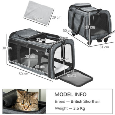 PawHut 4 in 1 Pet Carrier On Wheels for Cats XS Dogs W/ Telescopic Handle, Grey
