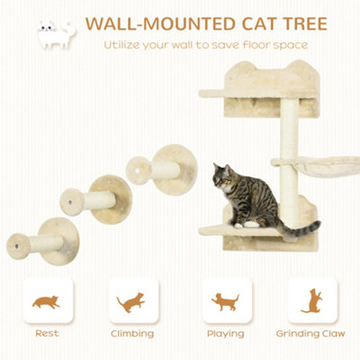 PawHut 4 Piece Cat Shelf Cat Wall Furniture w Hammock Steps Platforms DIY at B Q