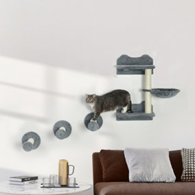 PawHut 4 Piece Cat Shelf, Cat Wall Furniture w/ Hammock, Steps, Platforms